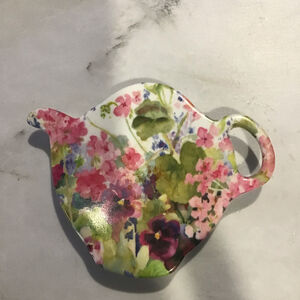 Italian Teacup Tea Bag Holder Floral‎ Ceramic Kettle Kitchen Decor